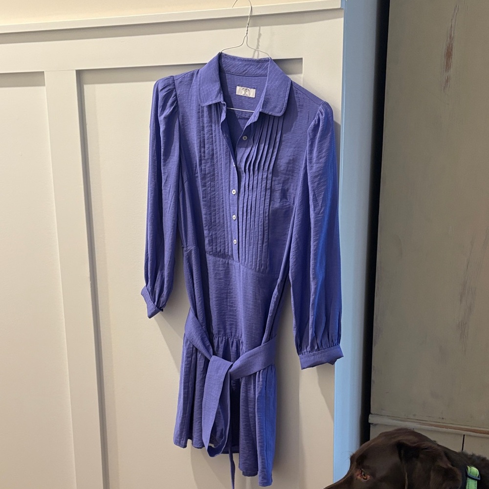 UNTUCKit Lilac Long-Sleeve Pintuck Shirt Dress with Waist Tie